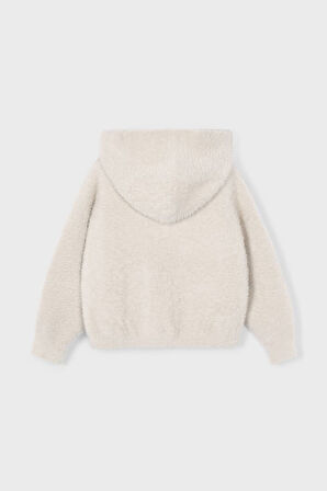 Kız Çocuk Kapüşonlu Cepli Pelüş Hırka - Ekru | 8 Yaş