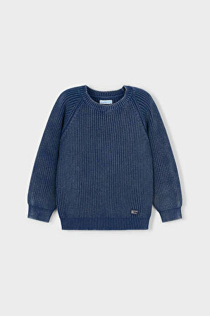 Erkek Çocuk Yıkama Efektli Reglan Kollu Triko Kazak - Mavi | 6 Yaş