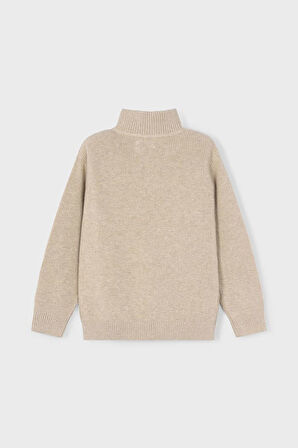 Erkek Çocuk Regular Fit Yarım Fermuarlı Dik Yaka Kazak - Bej | 10 Yaş