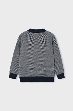 Erkek Çocuk İki Renkli Petek Desenli Triko Kazak - Lacivert | 6 Yaş