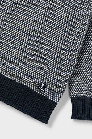 Erkek Çocuk İki Renkli Petek Desenli Triko Kazak - Lacivert | 8 Yaş