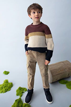 Erkek Çocuk Renk Bloklu Bisiklet Yaka Triko Kazak - Çok Renkli | 5 Yaş