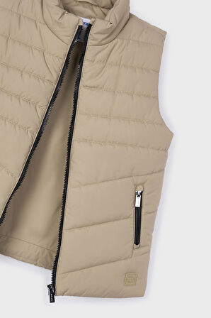 Erkek Çocuk Dik Yaka Kapitoneli Şişme Yelek - Bej | 9 Yaş