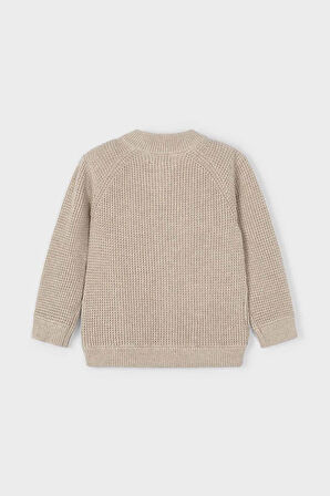 Erkek Çocuk Fermuarlı Dik Yaka Triko Hırka - Bej | 10 Yaş