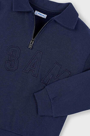 Erkek Çocuk Regular Fit Kabartma Yazılı Polo Yaka Sweatshirt - Lacivert | 3 Yaş