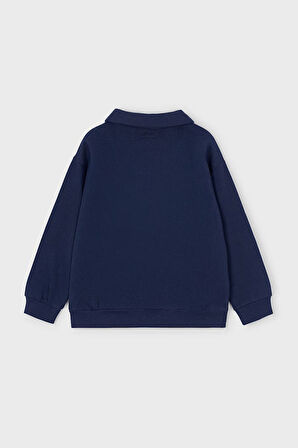 Erkek Çocuk Regular Fit Kabartma Yazılı Polo Yaka Sweatshirt - Lacivert | 4 Yaş