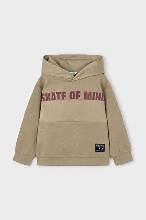 Erkek Çocuk Yazı Baskılı Renk Bloklu Kapüşonlu Sweatshirt - Haki | 3 Yaş