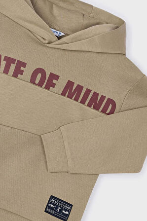 Erkek Çocuk Yazı Baskılı Renk Bloklu Kapüşonlu Sweatshirt - Haki | 4 Yaş