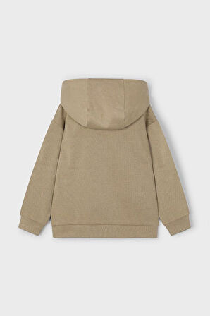 Erkek Çocuk Yazı Baskılı Renk Bloklu Kapüşonlu Sweatshirt - Haki | 5 Yaş