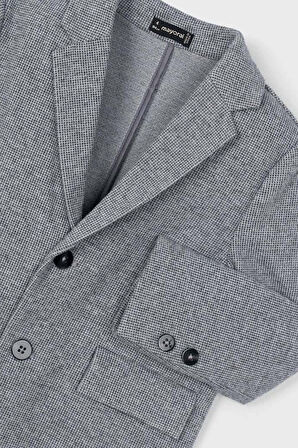 Erkek Çocuk Ceket Yaka Cepli Triko Blazer Ceket - Gri | 10 Yaş