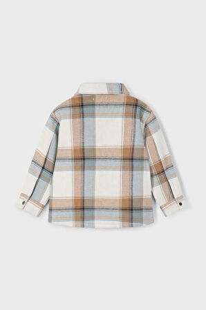 Erkek Çocuk Rahat Kalıp Fermuarlı Ekose Gömlek Ceket - Kahverengi | 10 Yaş