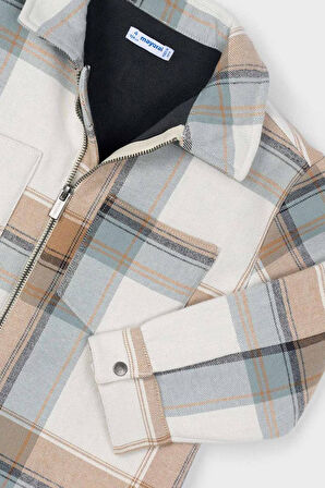 Erkek Çocuk Rahat Kalıp Fermuarlı Ekose Gömlek Ceket - Kahverengi | 10 Yaş