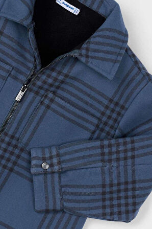 Erkek Çocuk Fermuarlı Ekose Desenli Gömlek Ceket - Mavi | 3 Yaş