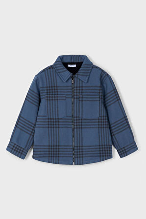 Erkek Çocuk Fermuarlı Ekose Desenli Gömlek Ceket - Mavi | 6 Yaş