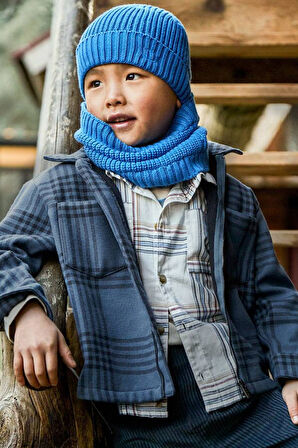 Erkek Çocuk Fermuarlı Ekose Desenli Gömlek Ceket - Mavi | 6 Yaş