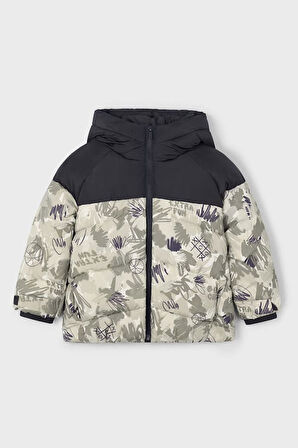 Erkek Çocuk Baskılı Renk Bloklu Kapüşonlu Şişme Mont - Çok Renkli | 3 Yaş