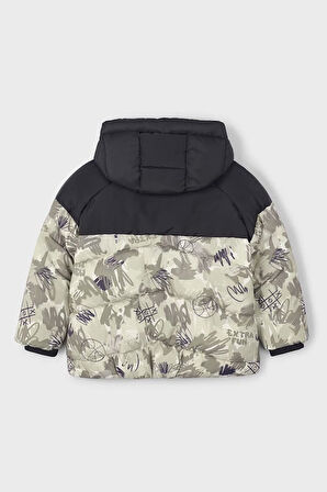 Erkek Çocuk Baskılı Renk Bloklu Kapüşonlu Şişme Mont - Çok Renkli | 3 Yaş