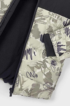 Erkek Çocuk Baskılı Renk Bloklu Kapüşonlu Şişme Mont - Çok Renkli | 3 Yaş