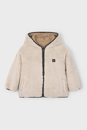 Unisex Çocuk Kapüşonlu Çift Taraflı Pelüş ve Kapitoneli Mont - Karamel/Bej | 4 Yaş