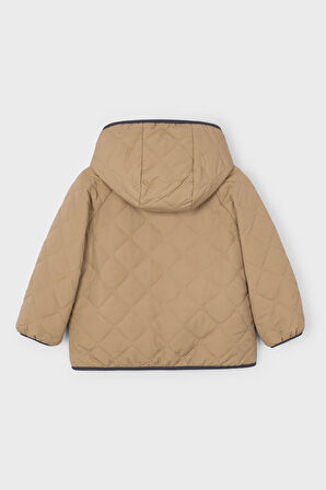 Unisex Çocuk Kapüşonlu Çift Taraflı Pelüş ve Kapitoneli Mont - Karamel/Bej | 4 Yaş
