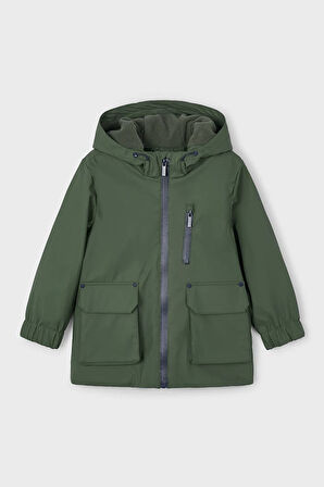 Erkek Çocuk Normal Kalıp Kapüşonlu İçi Polar Astarlı Yağmurluk - Yeşil | 3 Yaş