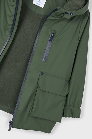 Erkek Çocuk Normal Kalıp Kapüşonlu İçi Polar Astarlı Yağmurluk - Yeşil | 3 Yaş