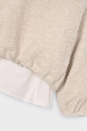 Kız Çocuk Etek Ucu Gömlek Görünümlü Pelüş Sweatshirt - Bej | 10 Yaş