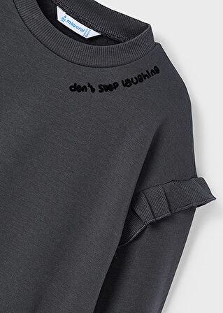 Mayoral Gri Kız Çocuk Kol Fırfır Detaylı Bluz 4433