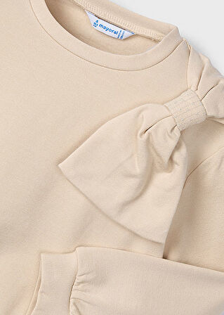 Mayoral Bej Kız Çocuk Fiyonklu Sweatshirt 4434