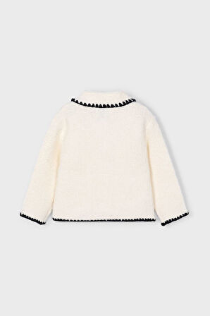 Kız Çocuk Kontrast Biyeli Buklet Ceket - Ekru | 4 Yaş
