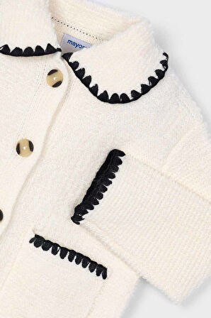 Kız Çocuk Kontrast Biyeli Buklet Ceket - Ekru | 6 Yaş