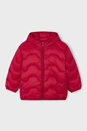 Unisex Çocuk Kapüşonlu Dalgalı Kapitone Şişme Mont - Kırmızı | 4 Yaş