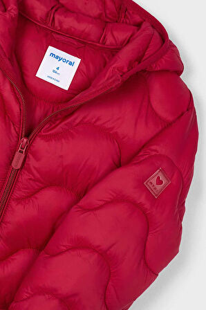 Unisex Çocuk Kapüşonlu Dalgalı Kapitone Şişme Mont - Kırmızı | 4 Yaş