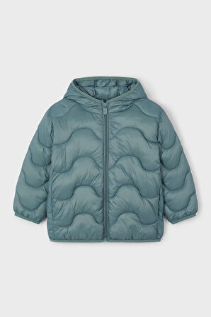 Unisex Çocuk Kapüşonlu Dalgalı Kapitone Şişme Mont - Adaçayı Yeşili | 8 Yaş