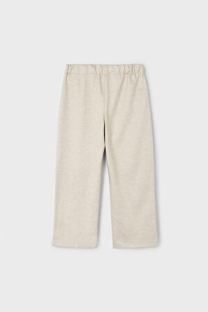 Kız Çocuk Beli Aksesuarlı Piliseli Triko Pantolon - Bej | 10 Yaş