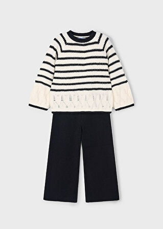 Mayoral Siyah Kız Çocuk Çizgili Kazak ve Pantolon Takım 4582