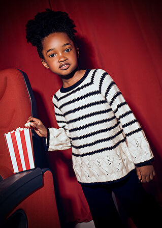 Mayoral Siyah Kız Çocuk Çizgili Kazak ve Pantolon Takım 4582