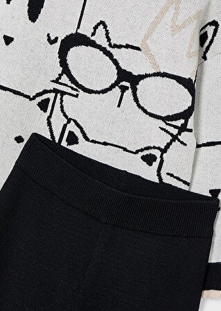 Mayoral Siyah Kız Çocuk Kedi Desenli Kazak ve Pantolon Takım 4583