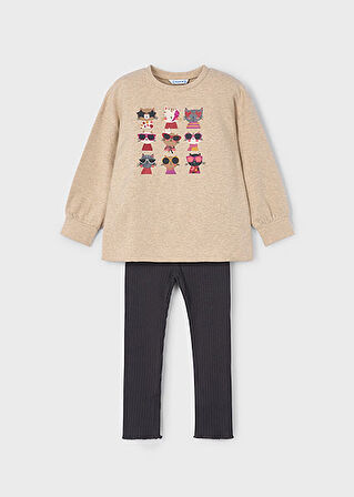 Mayoral Kız Çocuk Bej Sweat Gri Tayt Takım 4722
