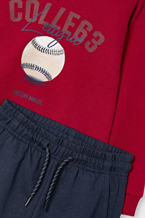 Erkek Çocuk Normal Kalıp Beyzbol Baskılı 2'li Eşofman Takımı - Bordo | 9 Yaş