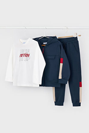 Erkek Çocuk Normal Kalıp Renk Bloklu 3'lü Eşofman Takımı - Lacivert | 9 Yaş