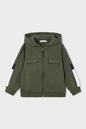 Erkek Çocuk Renk Bloklu Kapüşonlu 3 Parça Eşofman Takımı - Haki/Krem | 4 Yaş