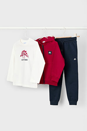 Erkek Çocuk Normal Kalıp Dinozor Temalı 3'lü Eşofman Takımı - Kırmızı | 6 Yaş