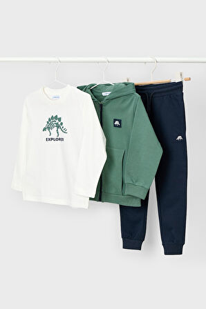 Erkek Çocuk Normal Kalıp Dinozor Temalı 3'lü Eşofman Takımı - Yeşil | 4 Yaş