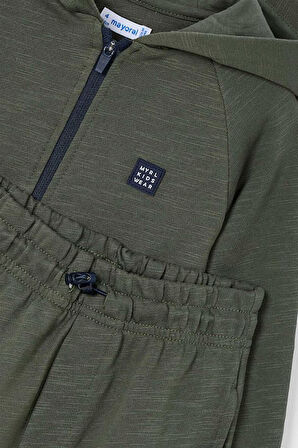 Erkek Çocuk Rahat Kalıp Fermuarlı Kapüşonlu 2'li Eşofman Takımı - Haki | 9 Yaş