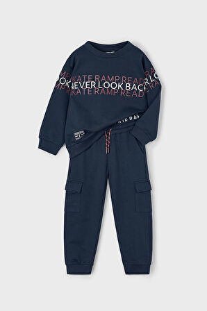 Erkek Çocuk Yazı Baskılı Kargo Cepli Eşofman Takımı - Lacivert | 9 Yaş