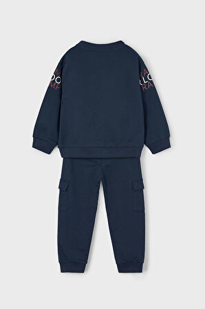 Erkek Çocuk Yazı Baskılı Kargo Cepli Eşofman Takımı - Lacivert | 9 Yaş