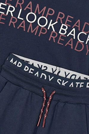 Erkek Çocuk Yazı Baskılı Kargo Cepli Eşofman Takımı - Lacivert | 9 Yaş