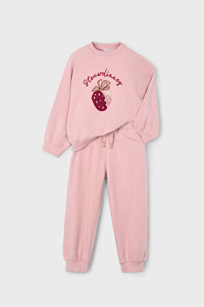 Kız Çocuk Regular Fit Nakışlı Bisiklet Yaka Eşofman Takımı - Pembe | 6 Yaş