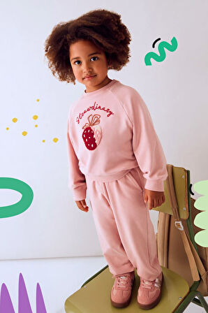 Kız Çocuk Regular Fit Nakışlı Bisiklet Yaka Eşofman Takımı - Pembe | 6 Yaş